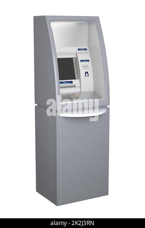 Macchina ATM isolata su illustrazione 3D bianca Foto Stock