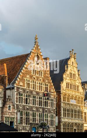 Architettura fiamminga a Gand, Belgio Foto Stock