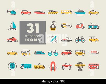 Set di icone piatte vettore di trasporto isolato Foto Stock
