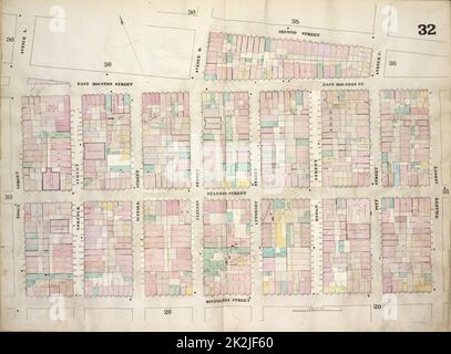 Cartografica, Mappe. 1868. Lionel Pincus e Princess Firyal Map Division Plate 32: Mappa delimitata da Second Street, Avenue C, Willett Street, Rivington Street, Essex Street; Tra cui East Houston Street, Stanton Street, Avenue A, Norfolk Street, Suffolk Street, Avenue B, Clinton Street, Attorney Street, Ridge Street, Pitt Street Foto Stock