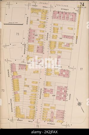 Cartografica, Mappe. 1915. Lionel Pincus e la Principessa Firyal Map Division. Assicurazione antincendio , New York (stato), Real Property , New York (stato), Cities & Cities , New York (stato) Bronx, V. 15, Plate No. 74 Mappa delimitata da E. 183rd St., 3rd Ave., E. 181st St., Washington Ave. Foto Stock