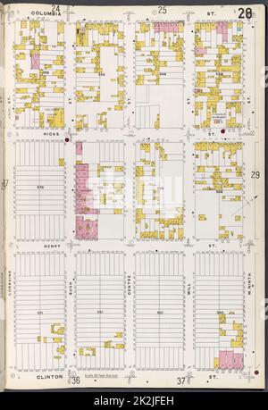 Cartografica, Mappe. 1884 - 1936. Lionel Pincus e la Principessa Firyal Map Division. Assicurazione antincendio , New York (Stato), Real Property , New York (Stato), Cities & Cities , New York (Stato) Brooklyn Plate No. 28 Mappa delimitata da Columbia St., W.9th St., Clinton St., Lorraine St. Foto Stock