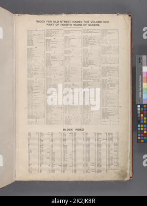 Cartografica, Mappe. 1913. Lionel Pincus e la Principessa Firyal Map Division. Queens (New York, N.Y.), Real Property , New York (state) , New York , Queens (Borough) Indice per i nomi delle vecchie strade; Block Index Foto Stock