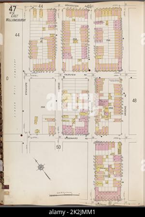 Cartografica, Mappe. 1884 - 1936. Lionel Pincus e la Principessa Firyal Map Division. Assicurazione antincendio , New York (stato), Real Property , New York (stato), Cities & Cities , New York (stato) Queens V. 3, Plate No. 47 Mappa delimitata da Grandview Ave., Greene Ave., Onderdonk, Stanhope Foto Stock