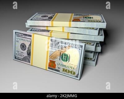 Grandi pile di soldi da dollari. Finanza del dollaro concettuale. 3d rendering Foto Stock