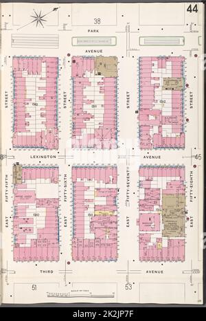 Cartografica, Mappe. 1907. Lionel Pincus e la Principessa Firyal Map Division. Assicurazione antincendio , New York (stato), Real Property , New York (stato), Cities & Cities , New York (stato) Manhattan, V. 6, Plate No. 44 Mappa delimitata da Park Ave., E. 58th St., 3rd Ave., E. 55th St. Foto Stock