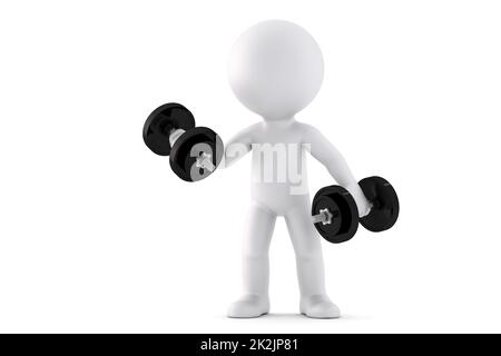3d uomo esercizio con manubri. Illustrazione 3D. Isolato Foto Stock