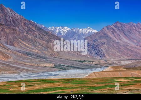 Vista sulla valle di Spiti e sul fiume Spiti in Himalaya. Foto Stock