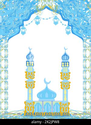 Ramadan Mubarak Greetings Card - cornice decorativa con ornamenti Foto Stock