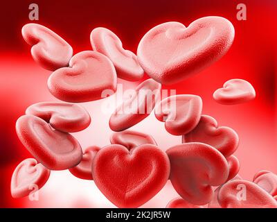 Fondo delle cellule del sangue a forma di cuore umano. Illustrazione 3D Foto Stock