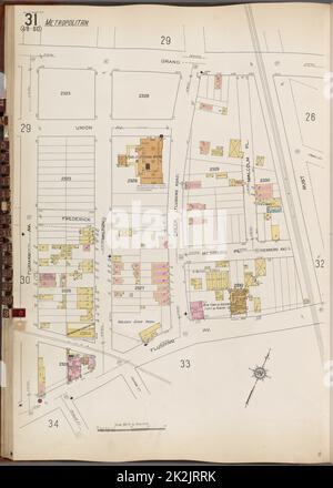 Cartografica, Mappe. 1884 - 1936. Lionel Pincus e la Principessa Firyal Map Division. Assicurazione antincendio , New York (stato), Real Property , New York (stato), Cities & Cities , New York (stato) Queens V. 3, Plate No. 31 Mappa delimitata da Grand, Rust, Flushing Ave., Furman Ave. Foto Stock