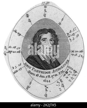 Giovanni Pernice (1644-1715) inglese astrologo e almanacco maker. Nascita grafico o la natività. Incisione c1800. Foto Stock