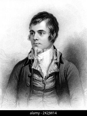 Robert Burns (1759-1795) poeta scozzese nato a Alloway, vicino a Ayr. Burns morì di malattia reumatica endocardite. Incisione da 'un Dizionario biografico di eminenti Scotsmen' da Thomas Thomson (1870). Foto Stock