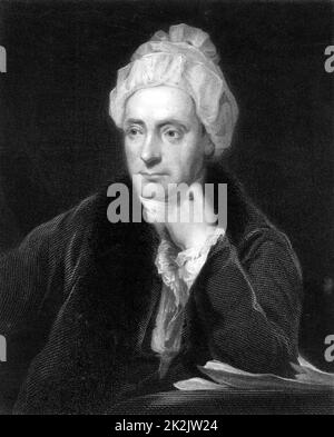 William Cowper (1731-1800) poeta inglese, nato a Great Berkhamstead, Hertfordshire, e si stabilì a Olney, Buckinghamshire. Poeta della rinascita evangelica e della natura, con John Newton, curato di Olney, pubblicò gli 'Inni Olney' (1779). Incisione da 'The Gallery of Portraits' Vol, V di Charles Knight (Londra, 1835). Foto Stock