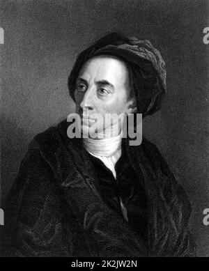 Alexander Pope (1688-1744) poeta inglese. Incisione da 'The Gallery of Portraits' Vol. V, di Charles Knight (Londra, 1835). Foto Stock
