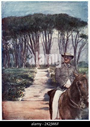 Cecil John Rhodes(1852-1902) inglese nato a South African statista. Rodi equitazione di motivi di Groote Schuur. Da un dipinto. Foto Stock