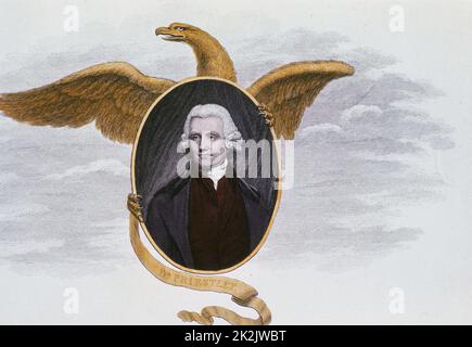 Joseph Priestley (1733-1804) chimico inglese e ministro presbiteriano. Da una stampa pubblicata nel 1801. Eagle rappresenta gli stati uniti come Priestley era emigrato da questo tempo Foto Stock