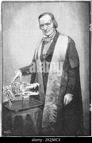 Richard Owen (1804-1892) naturalista britannico, all'età di 52. Coniato il termine "inosaur' (1841). Anziché Darwin ed evoluzione. Da "The Strand Magazine', Londra, 1891. Incisione Foto Stock