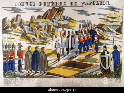 La sepoltura di Napoleone I (Napoleone Bonaparte 1769-1821) su St Helena. Da un francese del XIX secolo stampa popolare. Colore Foto Stock