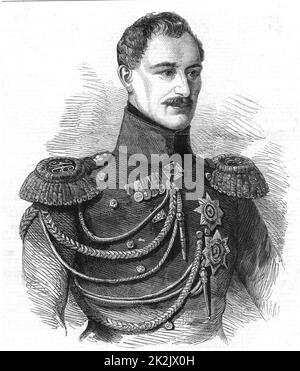 Alexander Sergeievich Menšikov (1789-1869) soldato russo. Comandò le truppe russe alle battaglie di Alma e Inkerman e difeso Sebastopol (Sevastopol) durante la Crimea (Russo-Turkish) Guerra 1853-1856. Ricordato nel 1855 alla morte di Nicola I. Da "L'Illustrated London News' (Londra, 1855). Incisione. Foto Stock