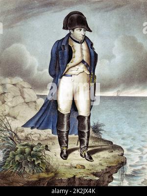 Napoleone i (Napoleone Bonaparte) 1769-1821. Napoleone in esilio sull'isola di Sant'Elena, ca. 1816. Acqua contemporanea Foto Stock