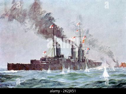 La battaglia dello Jutland 31 maggio - 1 giugno 1916 (chiamato anche la battaglia dello Skagerrak) flotta britannica sotto Jellicoe sega off della flotta tedesca sotto Scheer ma battaglia non pienamente unita. Incrociatore da battaglia "HMS Lion' entrata in azione. Foto Stock