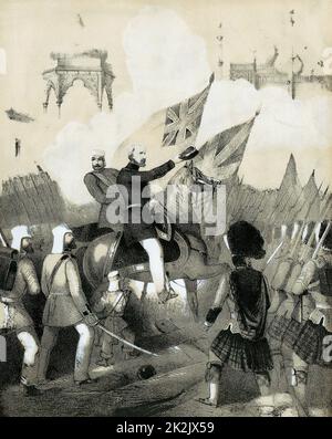 Indiano (Sepoy) Mutiny 1857-1859: Robert Cornelis Napier (1810-90) Comandante militare britannico, facendo trionfante ingresso a Delhi. Copertina di spartiti di 'The Battle March of Delhi'. Litografia colorata C1860 Foto Stock