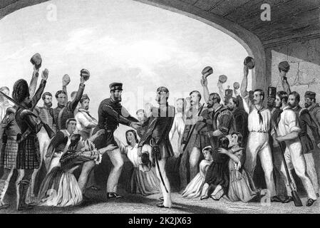 Mutiny indiano 1857-9. Primo sollievo di Lucknow da parte del generale Henry Havelock 15 settembre 1857. Incisione Foto Stock