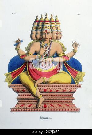 BRAHMA, primo dio della trinità indù (trimurti), creatore dell'universo. Litografia dell'Inde Francaise, 1828 Foto Stock