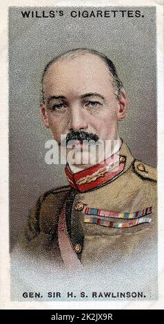 Henry Seymour Rawlinson, 1st Baron Rawlinson (1864-1925) Generale Inglese. Comandante dell'esercito del 4th sulla Somme (1916). Linea Hindenburg rotta vicino Amiens 1918. Scheda Chromolithograph 1917 Foto Stock