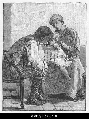 'Silas Marner' di George Eliot, 1861. Eppie l'orfano, mostrando Silas Marner, il tessitore, quanto le piace. Illustrazione di Mary L.Gow (1851-1929) pubblicata nel 1882. Foto Stock