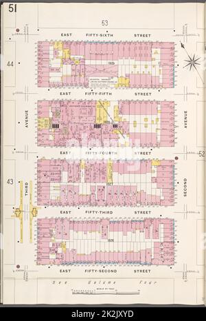 Cartografica, Mappe. 1907. Lionel Pincus e la Principessa Firyal Map Division. Assicurazione antincendio , New York (stato), Real Property , New York (stato), Cities & Cities , New York (stato) Manhattan, V. 6, Plate No. 51 Mappa delimitata da E. 56th St., 2nd Ave., E. 52nd St., 3rd Ave. Foto Stock
