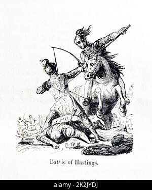 La battaglia di Hastings fu combattuta il 14 ottobre 1066 tra l'esercito Norman-French del duca Guglielmo II di Normandia e un esercito inglese sotto il re anglosassone Harold Godwinson, inizio la conquista normanna di Inghilterra. Foto Stock