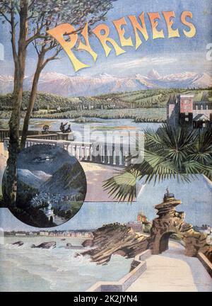 Pubblicità di Midi Railway per destinazioni come Biarritz e Luchon. Da «le Petit Journal», Parigi, 20 agosto 1894. Francia, Foto Stock