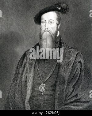 Thomas Seymour, Signore Alto Ammiraglio. Fratello di Jane Seymour, Henry VIII della terza moglie. Sposato Catherine Parr, vedova di Henry VIII. Incisione. Foto Stock