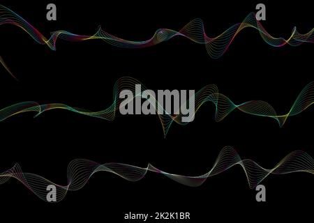 Onde fluenti colorate astratte su sfondo nero. Illustrazione digitale Foto Stock