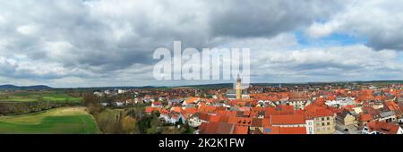 Vista aerea di Bad Koenigshofen con le attrazioni della città Foto Stock