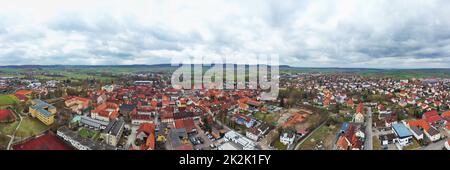 Vista aerea di Bad Koenigshofen con le attrazioni della città Foto Stock