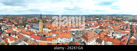 Vista aerea di Bad Koenigshofen con le attrazioni della città Foto Stock