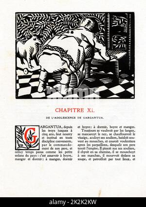 Rabelais : capitolo 4 di 'la vie très horrificque du Grand Gargantua' Woodcut di Hermann Paul pubblicato nel 1921 France Private Collection Foto Stock