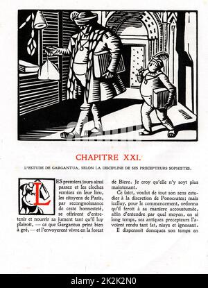 Rabelais : capitolo 4 di 'la vie très horrificque du Grand Gargantua' Woodcut di Hermann Paul pubblicato nel 1921 France Private Collection Foto Stock