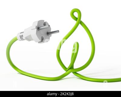 Cavo di spina elettrica a forma di foglia. Illustrazione 3D Foto Stock