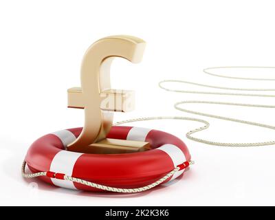 Simbolo della sterlina dorata sulla cintura di sicurezza. Illustrazione 3D Foto Stock