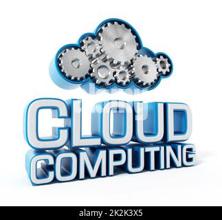 Ingranaggi che formano una forma di cloud computing e un testo di cloud computing Foto Stock