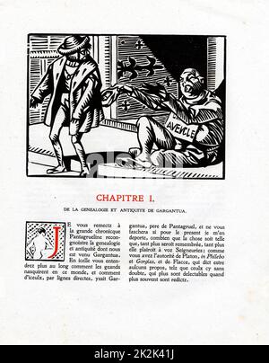 Rabelais : capitolo 1 di 'la vie très horrificque du Grand Gargantua' Woodcut di Hermann Paul. Pubblicato nel 1921 France Private Collection Foto Stock