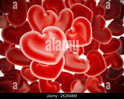 Fondo delle cellule del sangue a forma di cuore umano. Illustrazione 3D Foto Stock