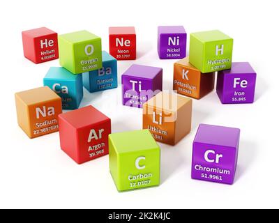 Elementi di tabella periodici. Illustrazione 3D Foto Stock