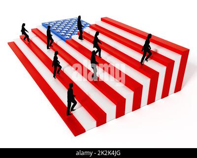 Bandiera americana con strisce disposte come scale. Illustrazione 3D Foto Stock