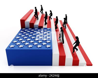 Bandiera americana con strisce disposte come scale. Illustrazione 3D Foto Stock