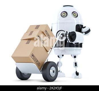 Robot di consegna. Isolato. Contiene il tracciato di ritaglio Foto Stock